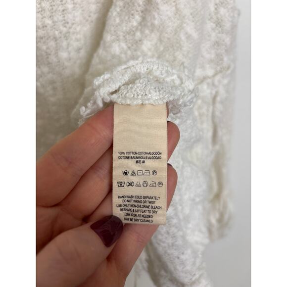 We The Free People Sweater Womens Medium White Slub Cotton Cropped Distressed - Picture 4 of 5